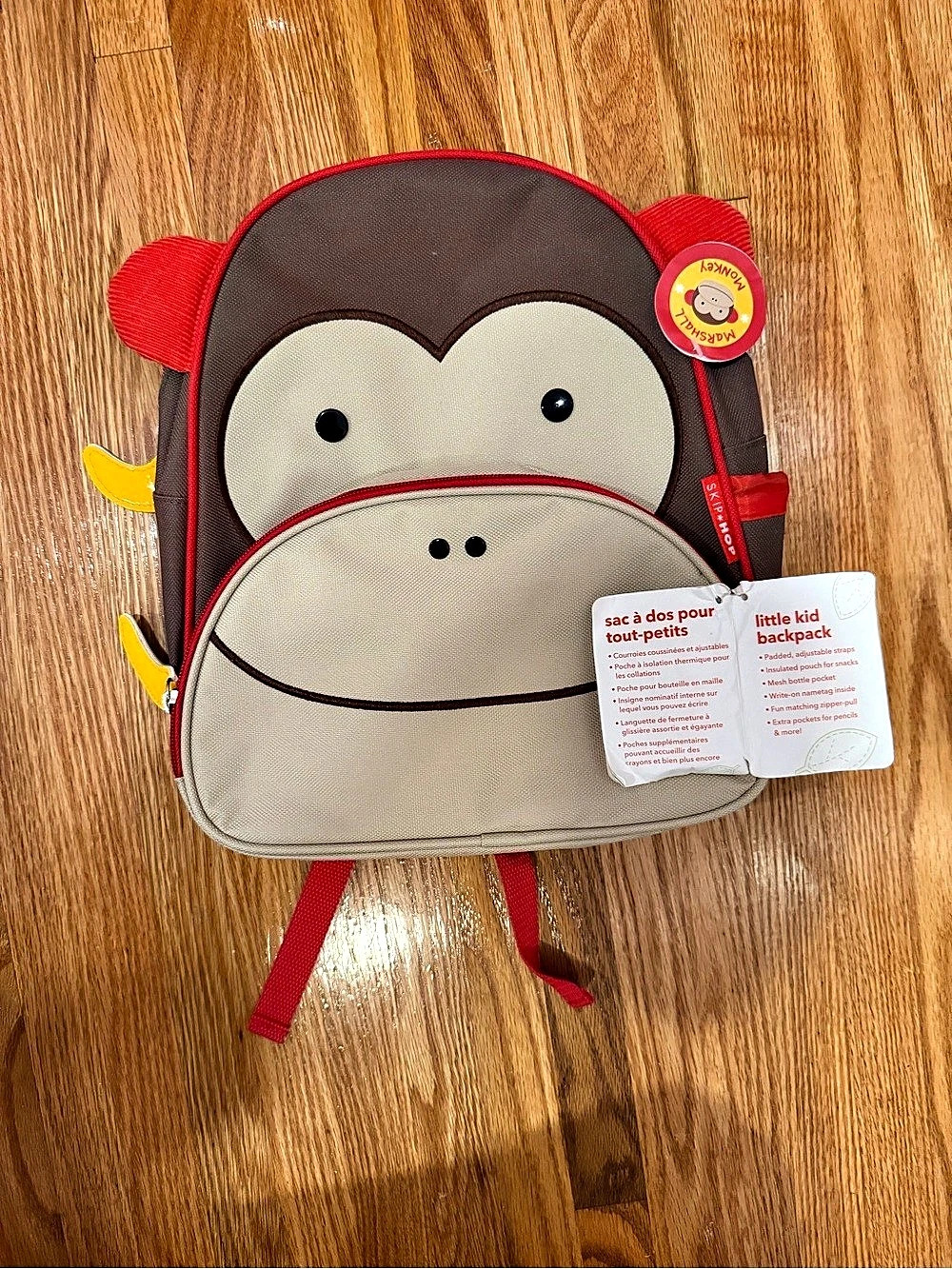 Skip Hop Zoo Little Kid Backpack - Marshall Monkey Brown & Red NWT sock monkey